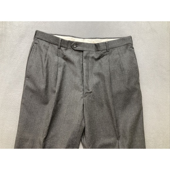 Jos A Bank Signature Collection Grey Plaid 43R 100% Wool Pants 36x29 - Picture 15 of 16